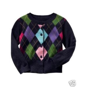 Baby Gap Preppy navy blue argyle cardigan sweater shirt pink green purple 18-24